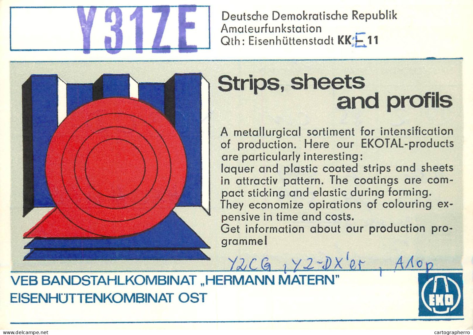 German Democtaric Republic Radio Amateur QSL Card Y31ZE Y03CD 1985 - Radio Amateur