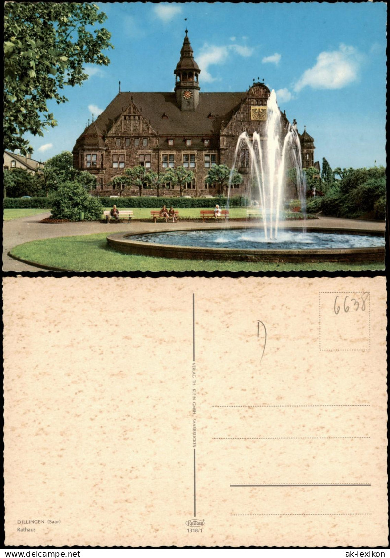 Ansichtskarte Dillingen (Saar) Rathaus, Wasserspiele Springbrunnen 1970 - Kreis Saarlouis