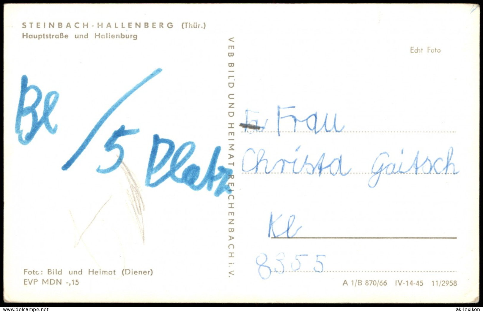 Ansichtskarte Steinbach-Hallenberg Haupstraße 1966 - Steinbach-Hallenberg