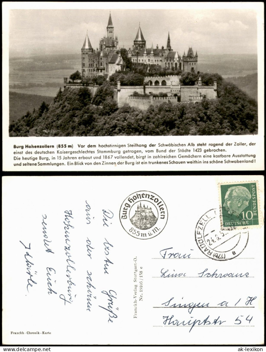 Ansichtskarte Hechingen Burg Hohenzollern Gesamtansicht 1955 - Hechingen