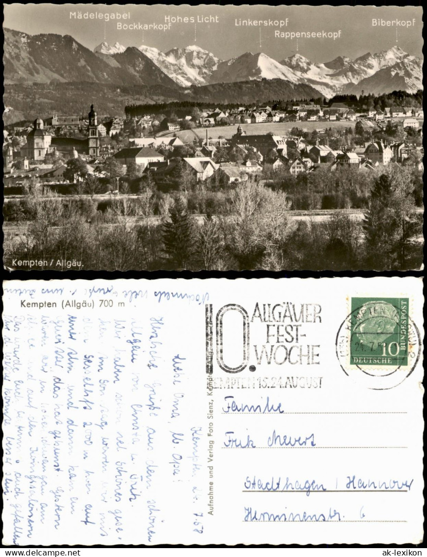 Ansichtskarte Kempten (Allgäu) Stadtpartie - Beschreibung Der Bergkette 1958 - Kempten