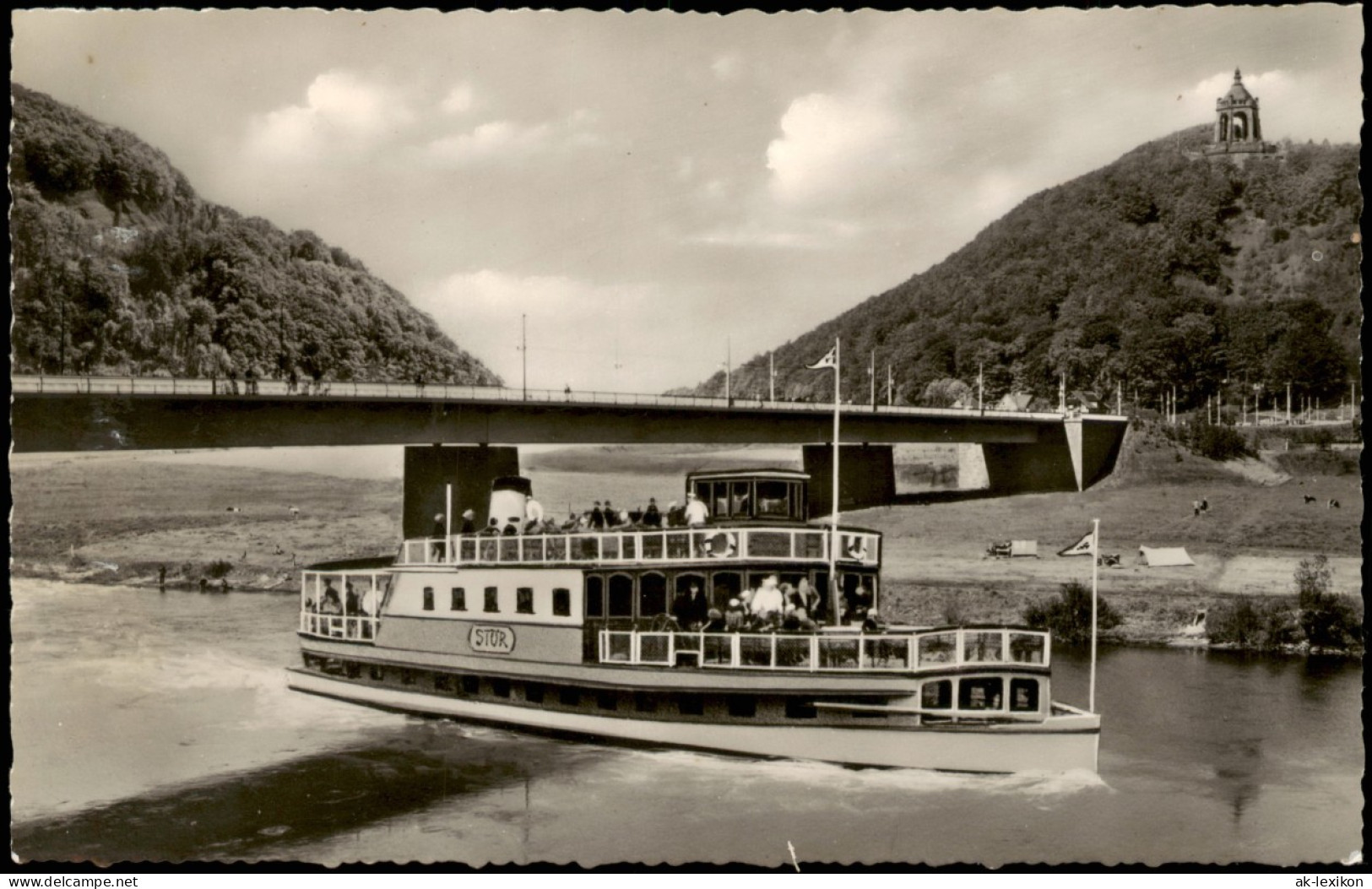 Porta Westfalica Panorama-Ansicht Fahrgastschiff A.d. Brücke 1960 - Porta Westfalica