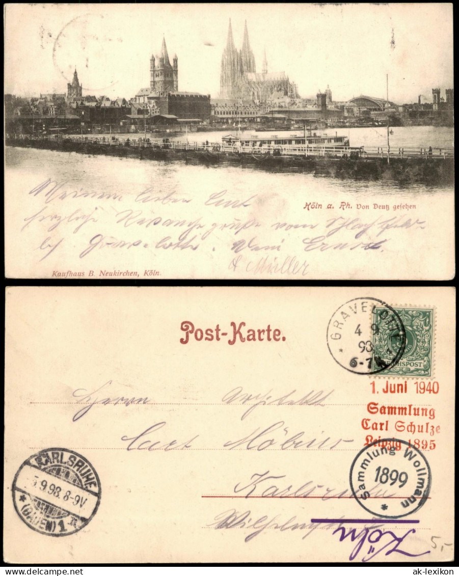 Deutz-Köln Düx Stadt, Dom, Behelfsbrücke -Dampfer Bahnhof 1898 - Koeln