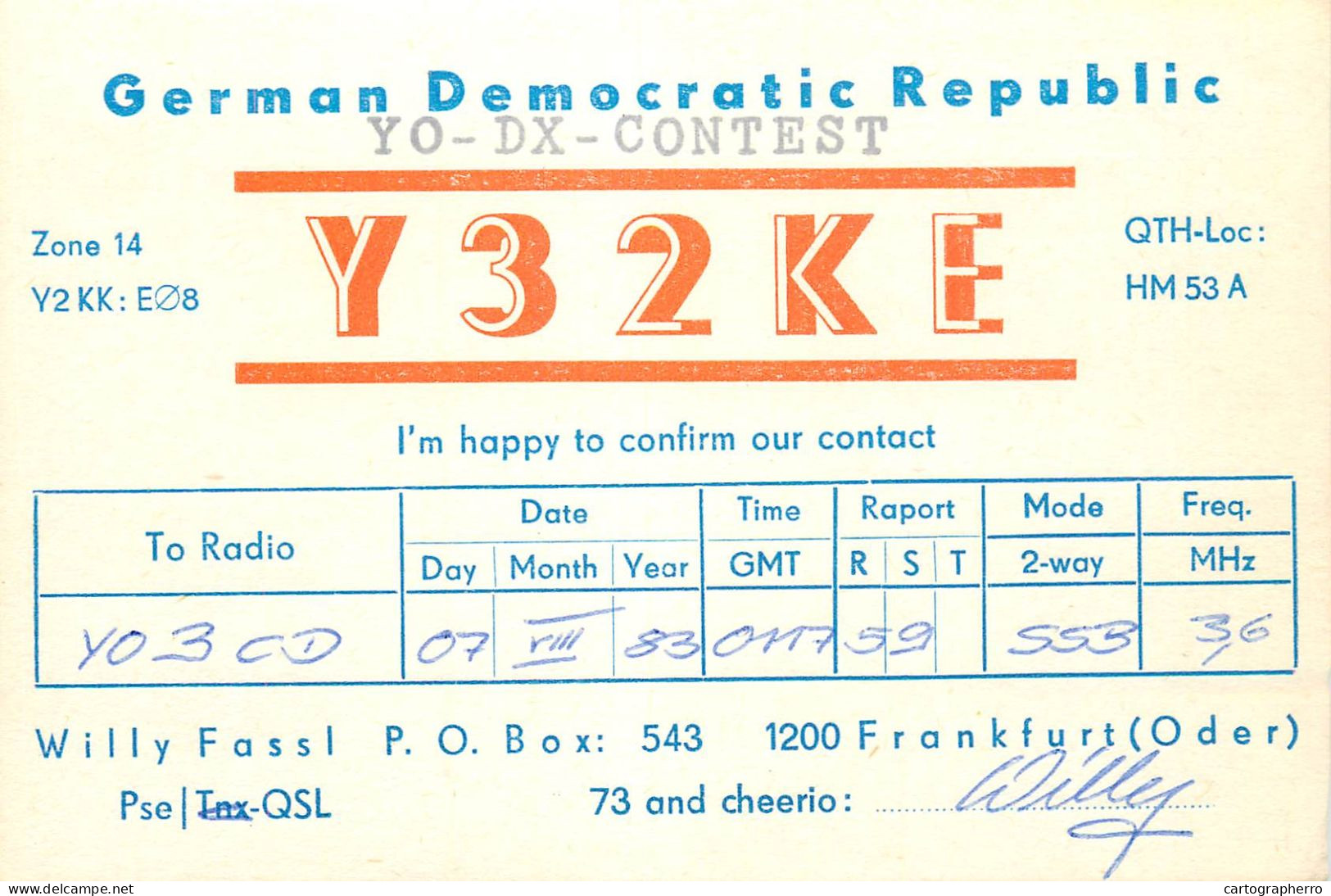 German Democtaric Republic Radio Amateur QSL Card Y31KE Y03CD 1983 - Radio Amatoriale