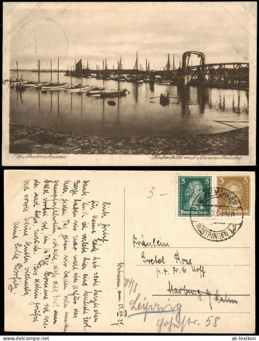 Ansichtskarte Wilhelmshaven Hafenbild Mit Nassaubrücke 1927 - Wilhelmshaven