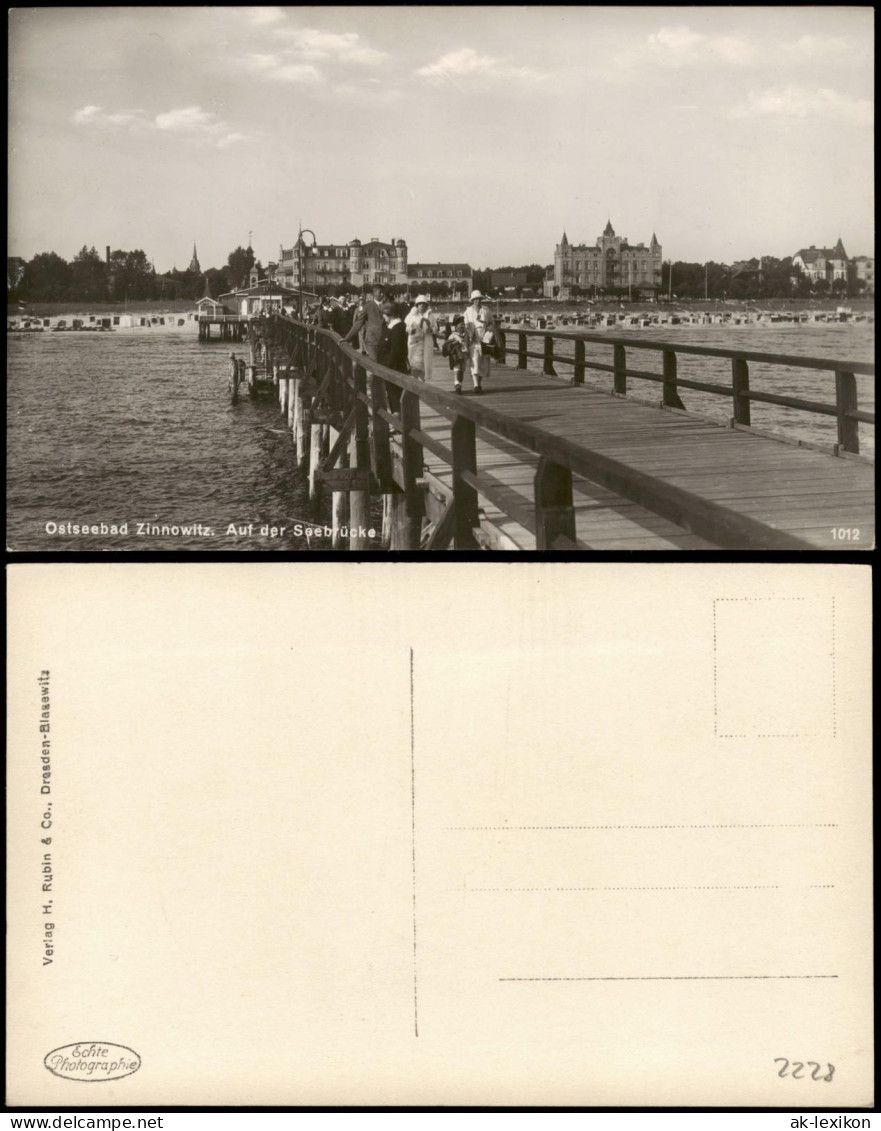 Ansichtskarte Zinnowitz Auf Der Seebrücke; Im Hintergrund Ostsee Strand 1920 - Zinnowitz