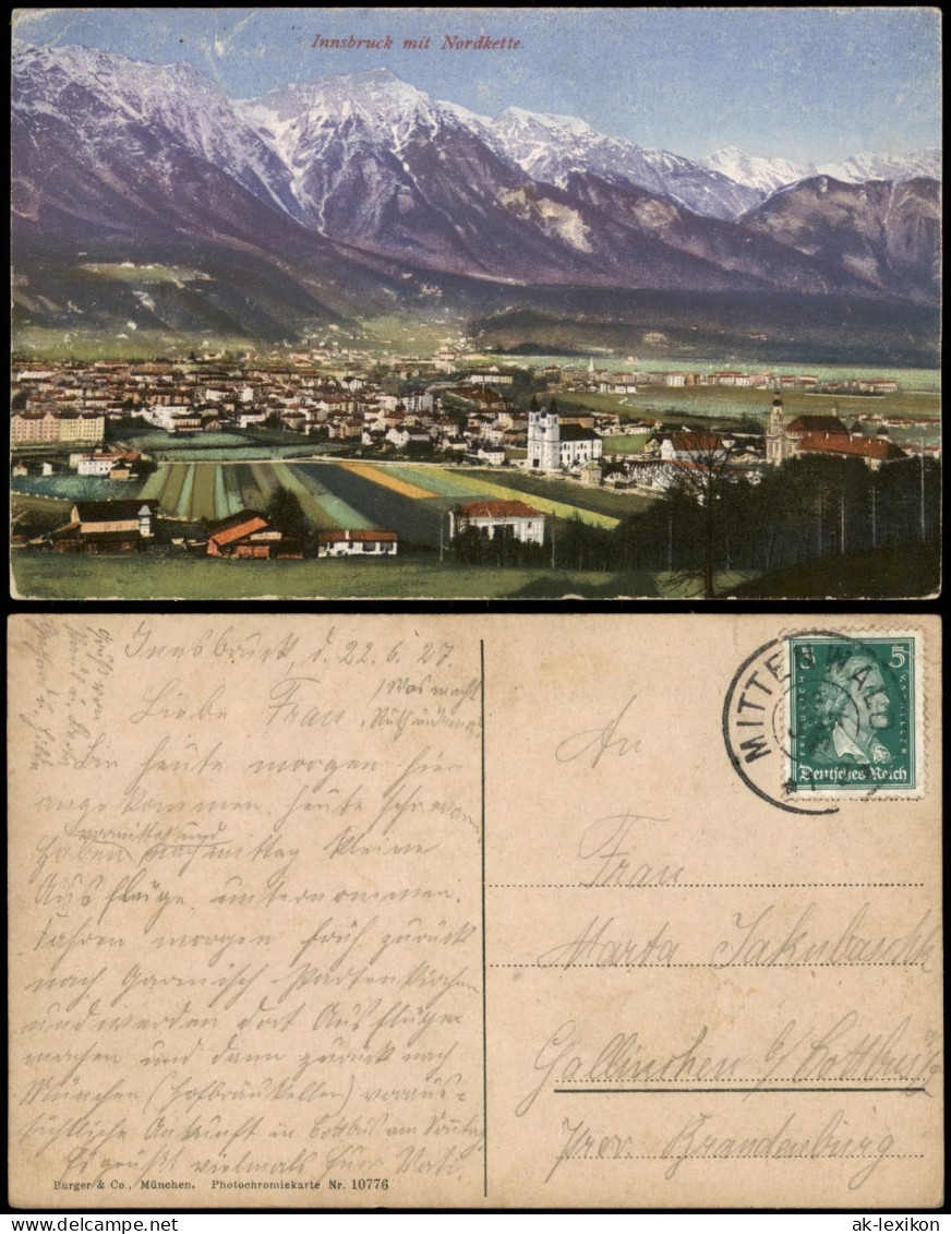 Ansichtskarte Innsbruck Panorama-Ansicht Mit Alpen Nordkette 1927 - Innsbruck