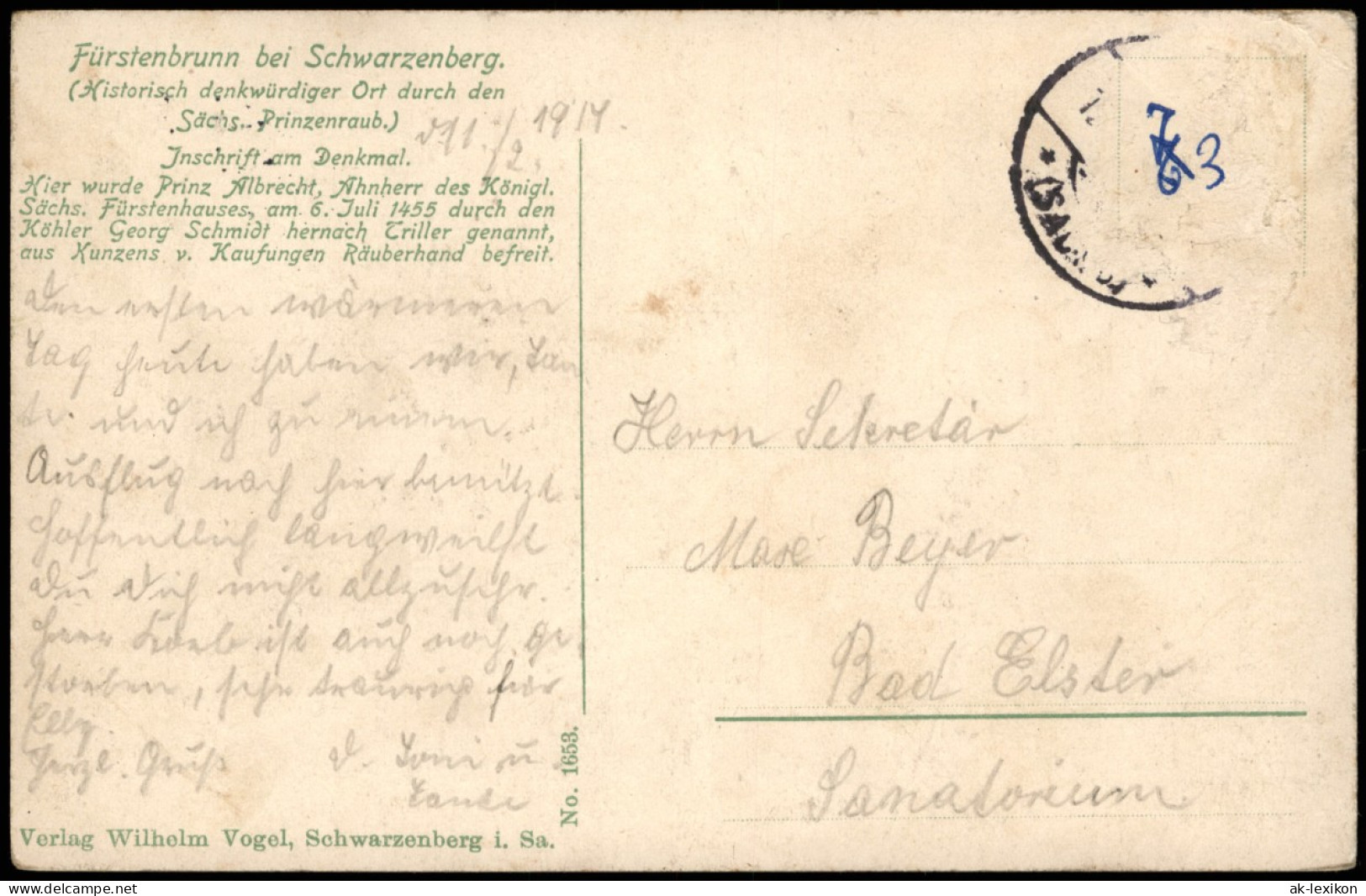 Schwarzenberg (Erzgebirge) Historisch Denkwürdiger Ort  Sächs. Prinzenraub 1914 - Schwarzenberg (Erzgeb.)
