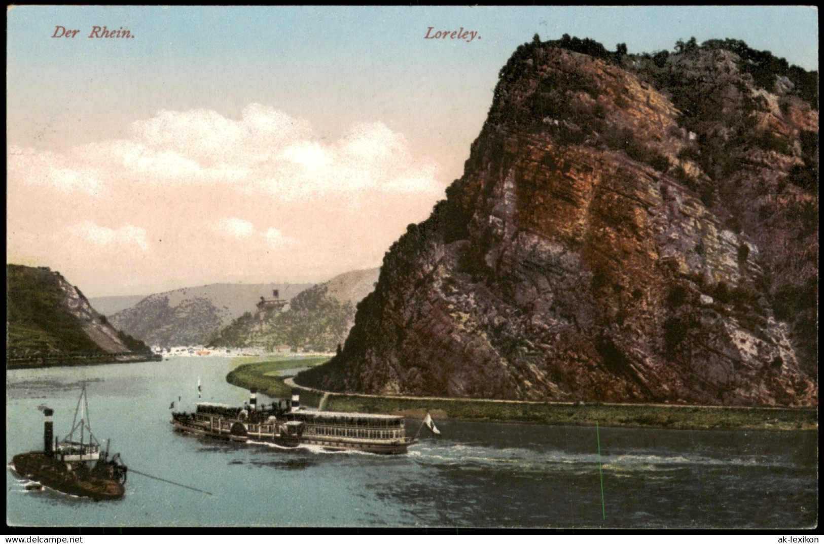 Ansichtskarte St. Goarshausen Loreley, Rheindampfer, Photofarbenkarte 1914 - Loreley
