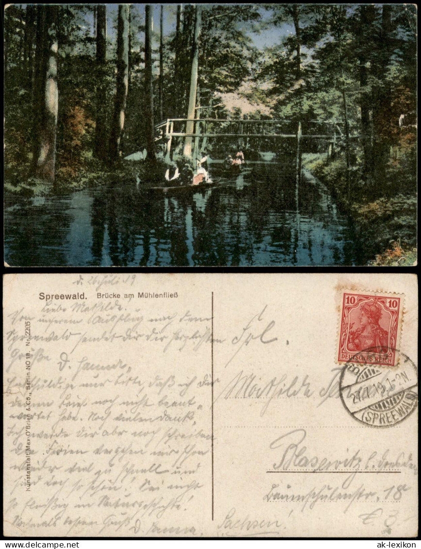 Lübbenau (Spreewald) Lubnjow Brücke Am Mühlenfließ, Kähne 1919 - Luebbenau