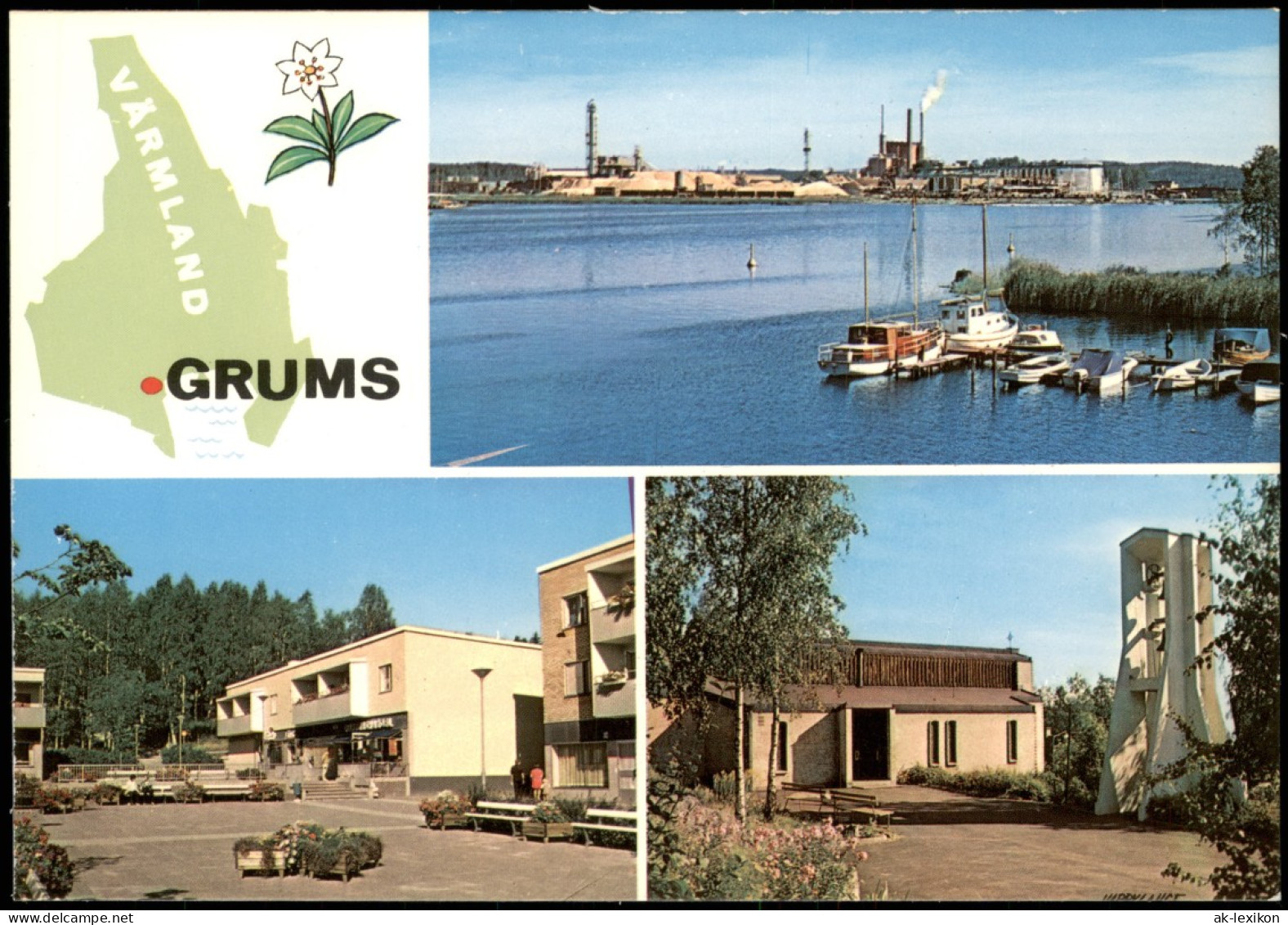 Postcard Grums Gruvöns Bruk, Sveaplan, Småkyrkan (Mehrbildkarte) 1990 - Schweden