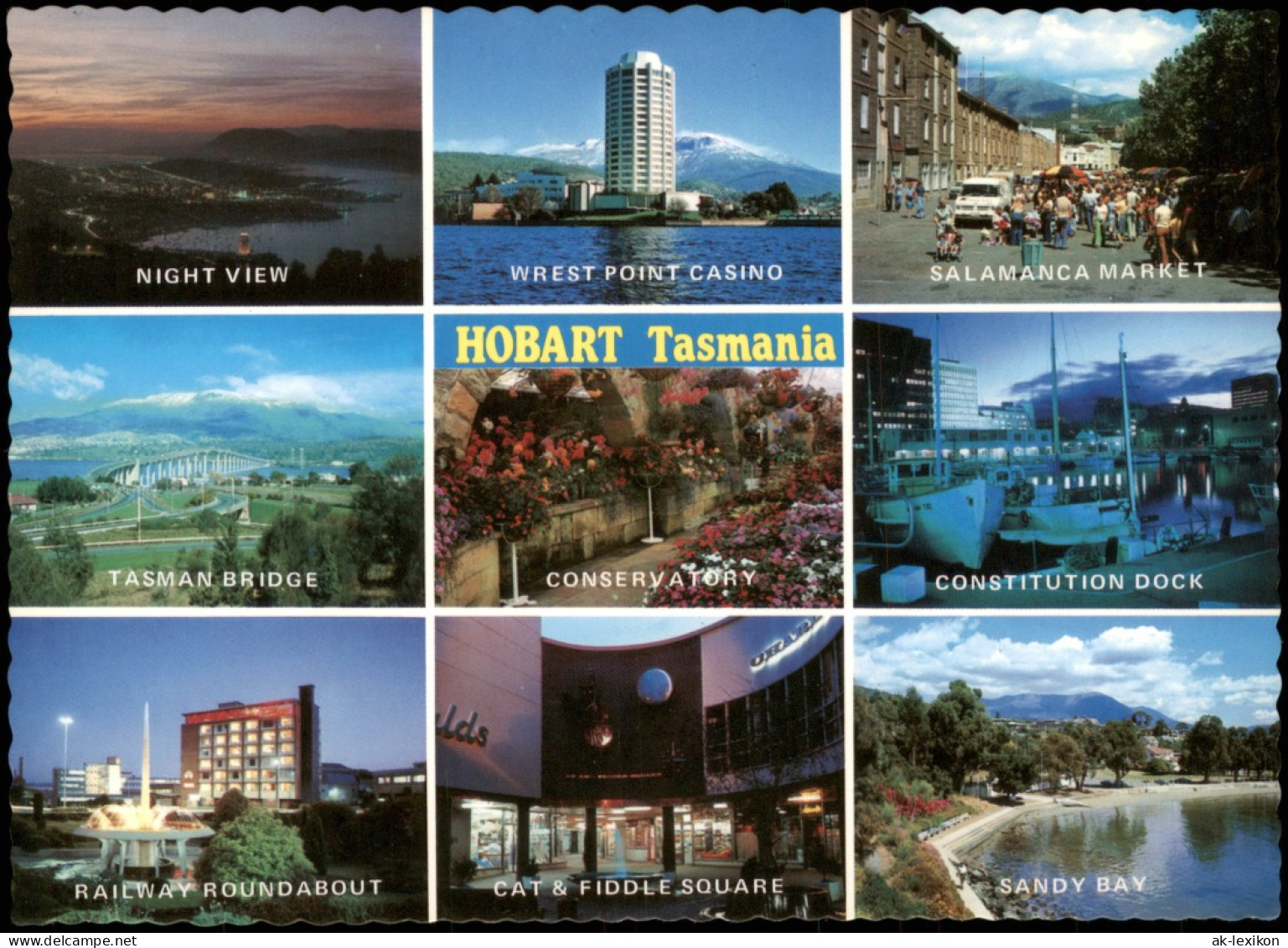 Hobart (Tasmanien) Multi-View-Postcard U.a. Salamanca Market, Tasman Bridge 1970 - Sonstige & Ohne Zuordnung