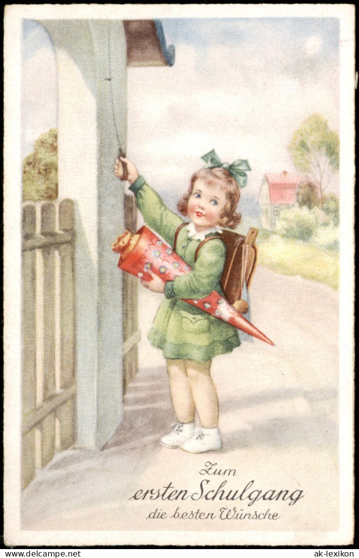 Glückwunsch - Schulanfang/Einschulung Mädchen Mit Zuckertüte 1940 - Einschulung