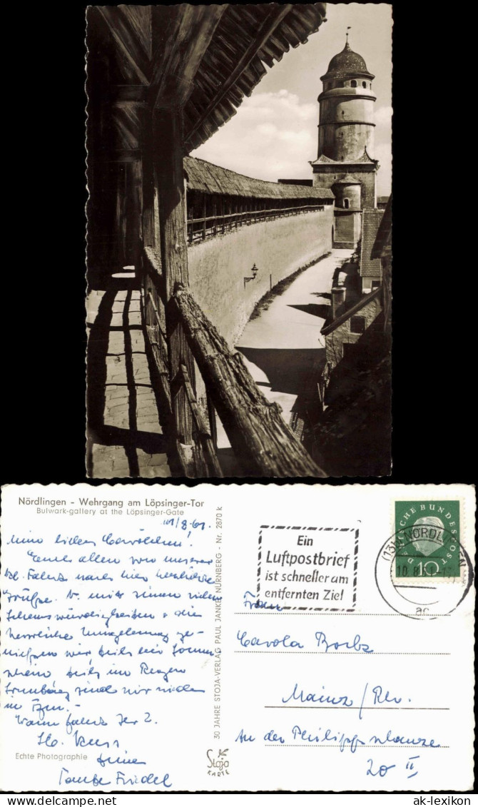 Ansichtskarte Nördlingen Wehrgang Am Löpsinger-Tor Stadtmauer 1961 - Noerdlingen