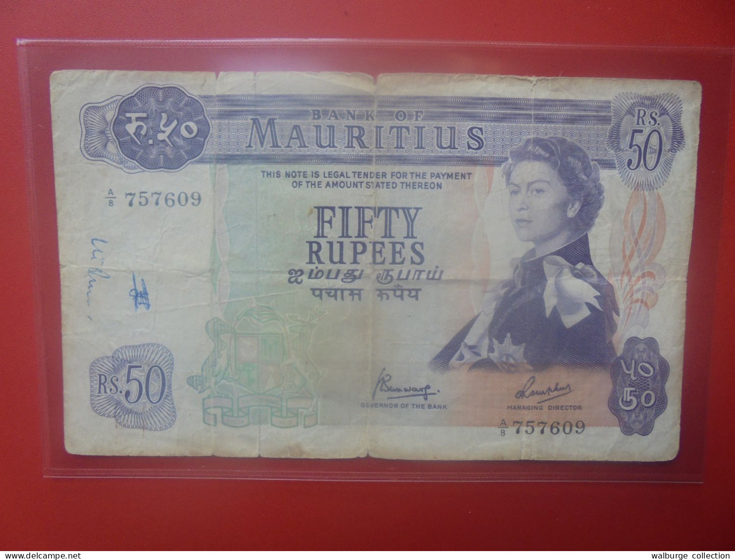 MAURITIUS 50 RUPEES ND (1967) Signature N°4 Circuler COTES:30-120$ (B.33) - Mauricio