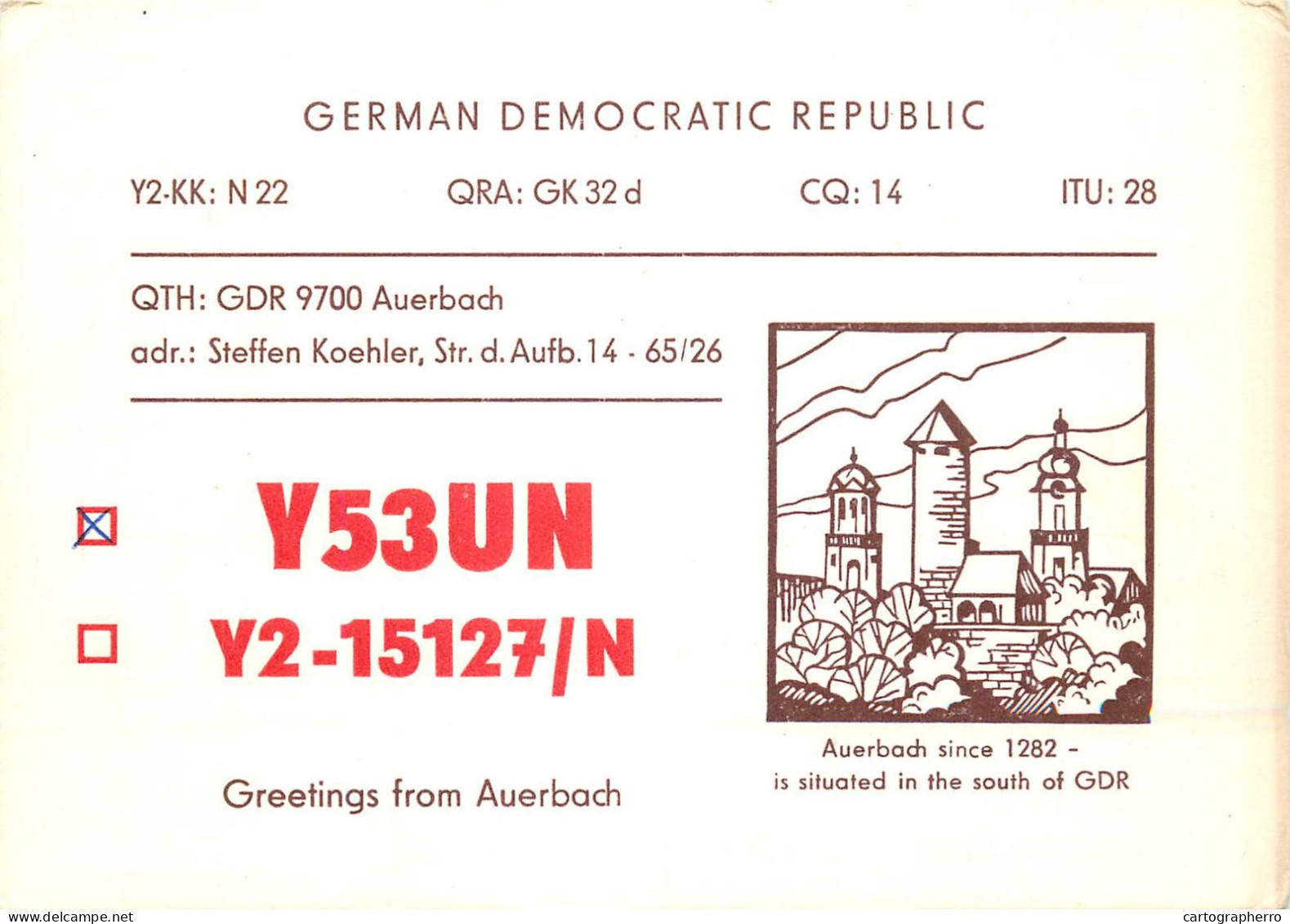 German Democtaric Republic Radio Amateur QSL Card Y53UN Y03CD 1984 - Radio Amatoriale