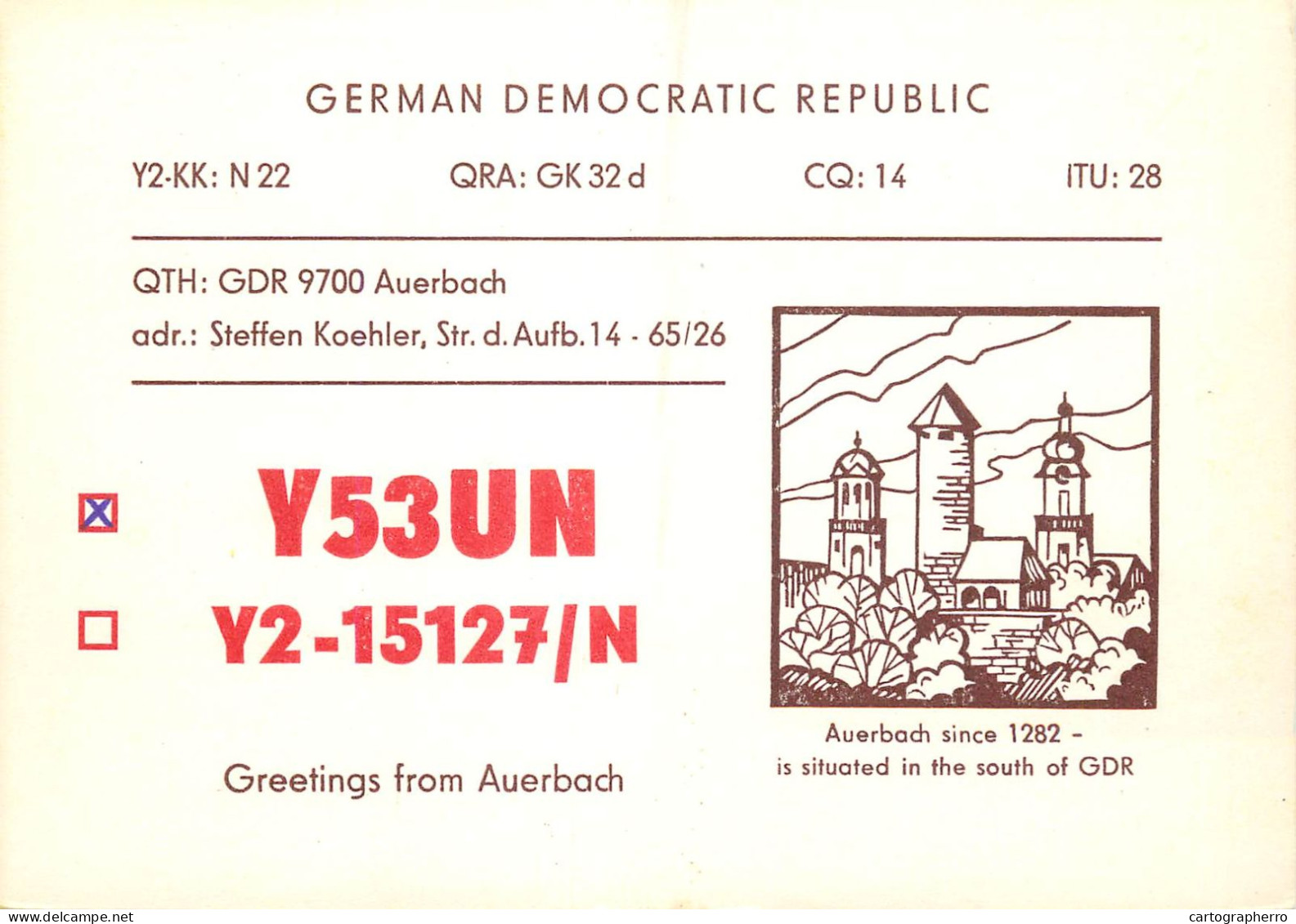German Democtaric Republic Radio Amateur QSL Card Y53UN Y03CD 1983 - Radio Amatoriale