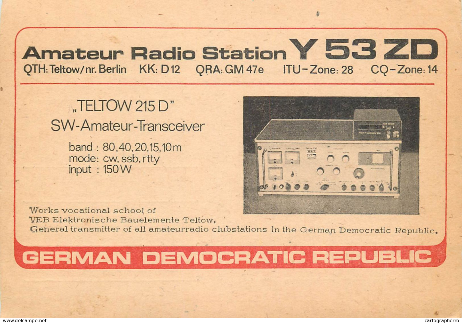 German Democtaric Republic Radio Amateur QSL Card Y53ZD Y03CD 1984 - Radio Amatoriale