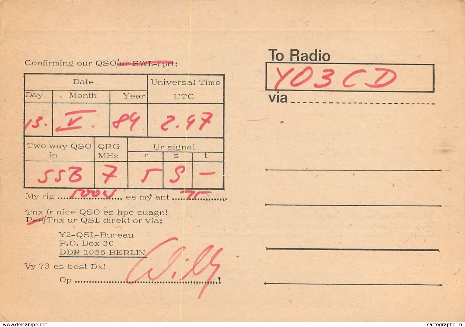 German Democtaric Republic Radio Amateur QSL Card Y53ZD Y03CD 1984 - Radio Amatoriale