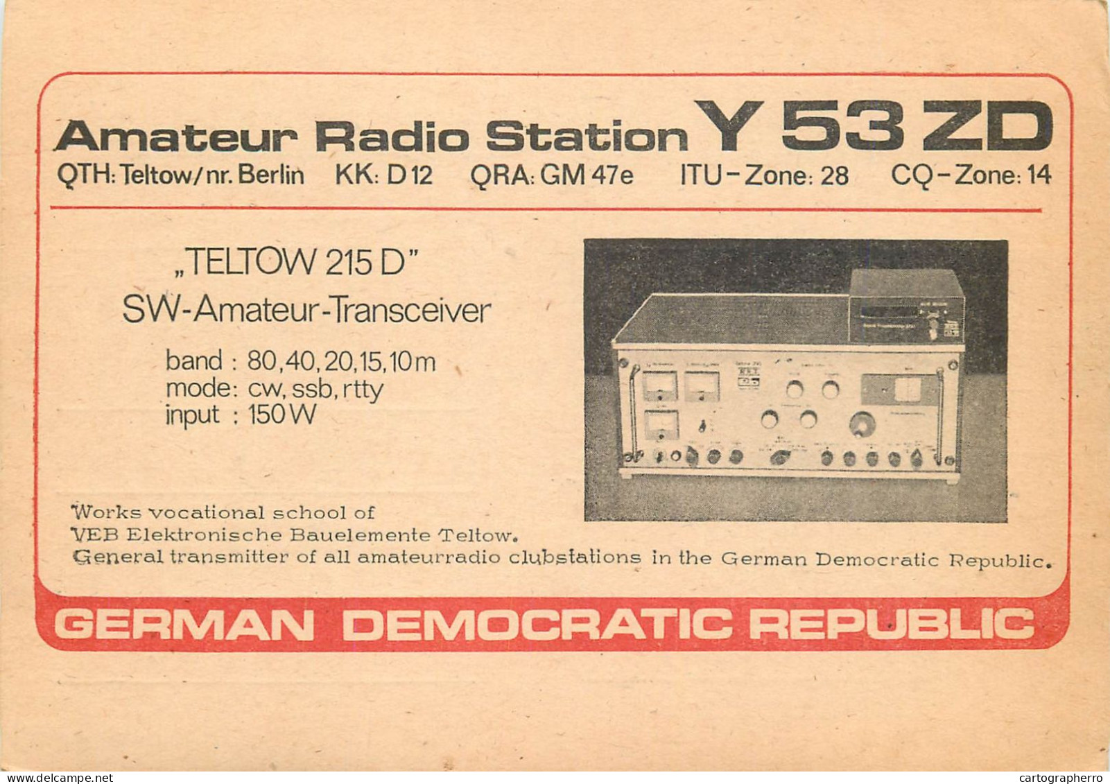 German Democtaric Republic Radio Amateur QSL Card Y53ZD Y03CD 1984 - Radio Amatoriale