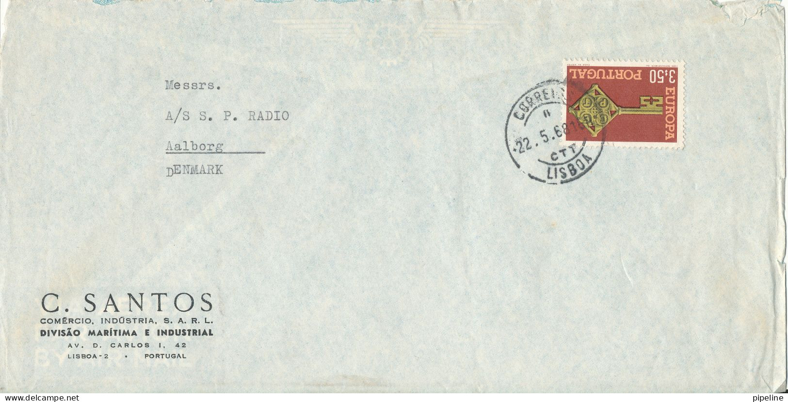 Portugal Air Mail Cover Sent To Denmark Lisboa 22-5-1968 Single Franked EUROPA CEPT The Cover Is Damaged At The Top In T - Lettres & Documents