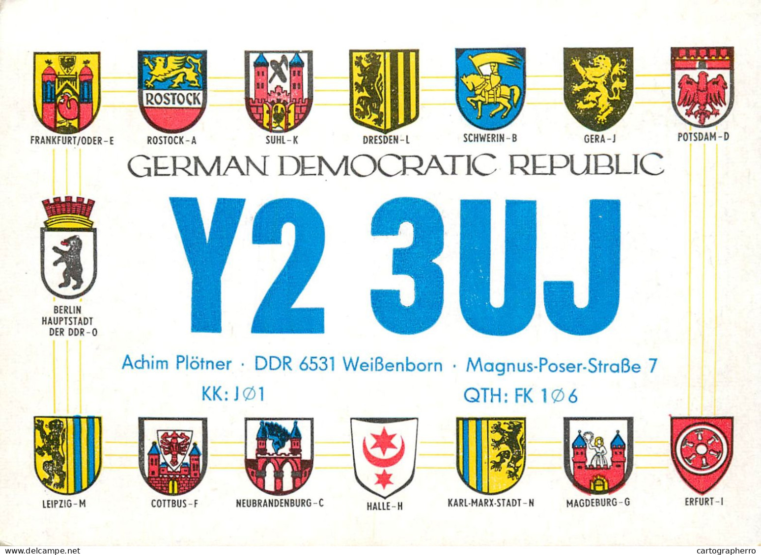 German Democtaric Republic Radio Amateur QSL Card Y23UJ Y03CD 1983 - Radio Amatoriale