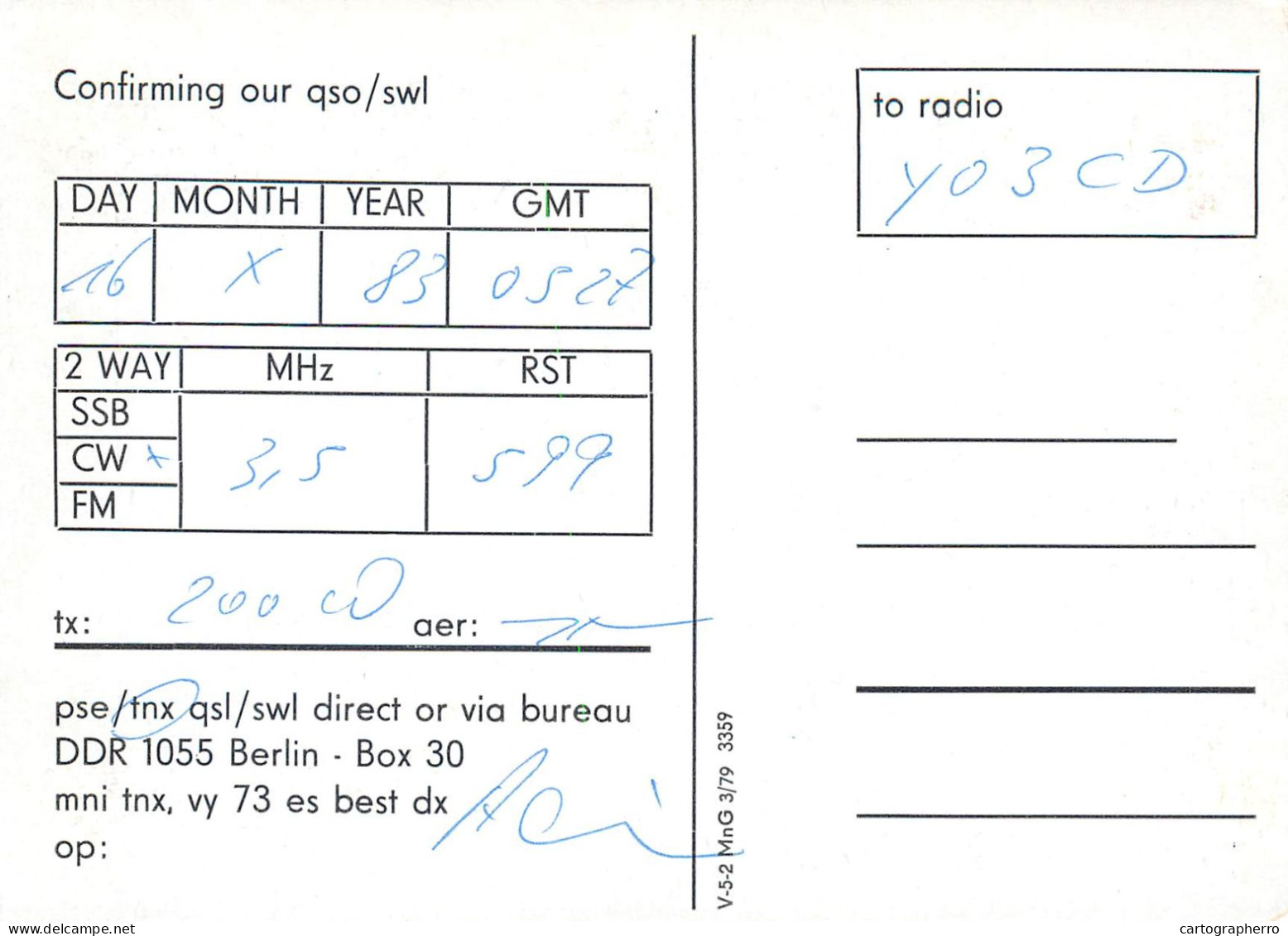 German Democtaric Republic Radio Amateur QSL Card Y23UJ Y03CD 1983 - Radio Amatoriale