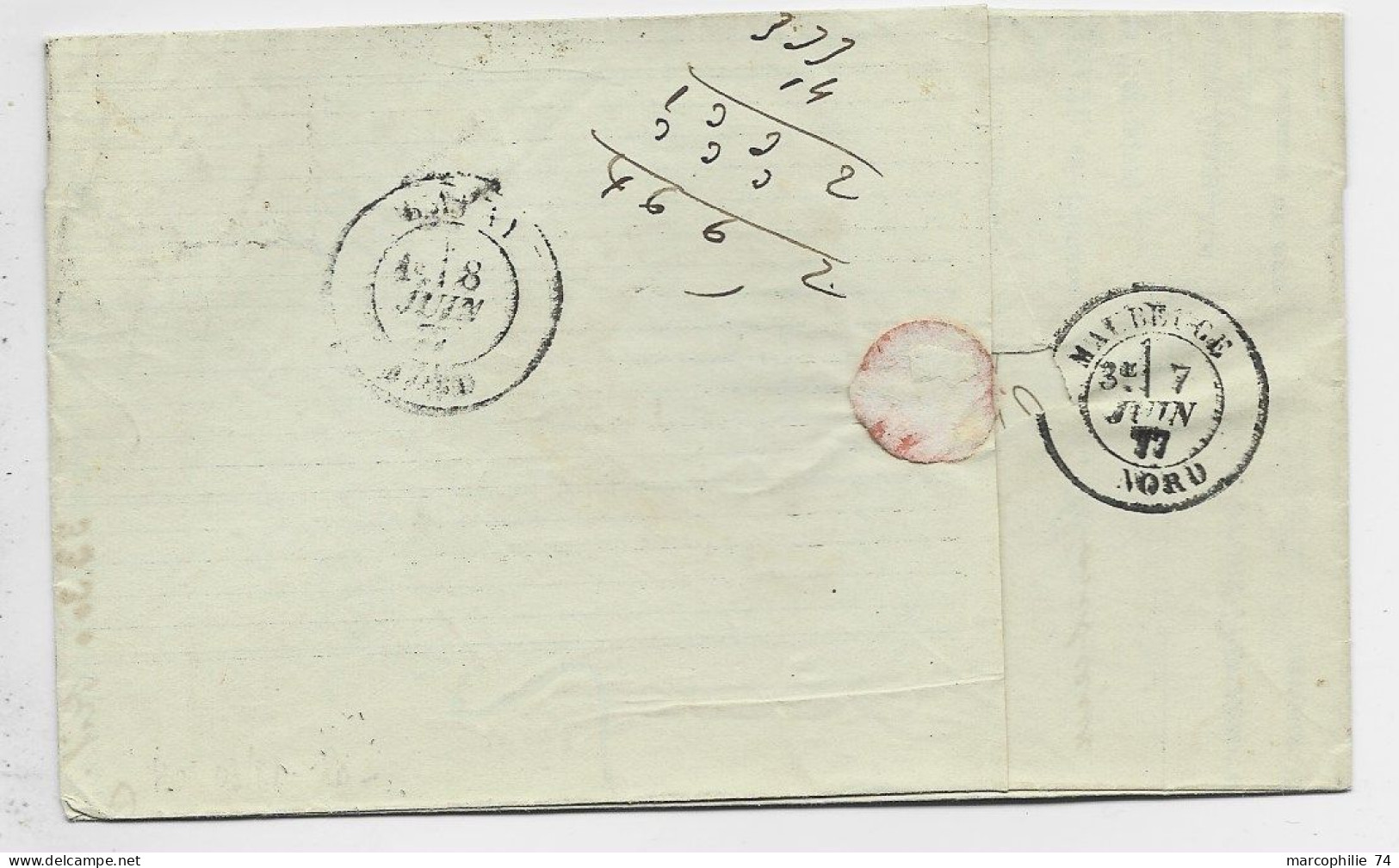 BELGIQUE 10C+5C LETTRE COVER BLOUGES 1877 POUR MAUBEUGE REEX PP ST VAAST NORD - 1869-1883 Léopold II