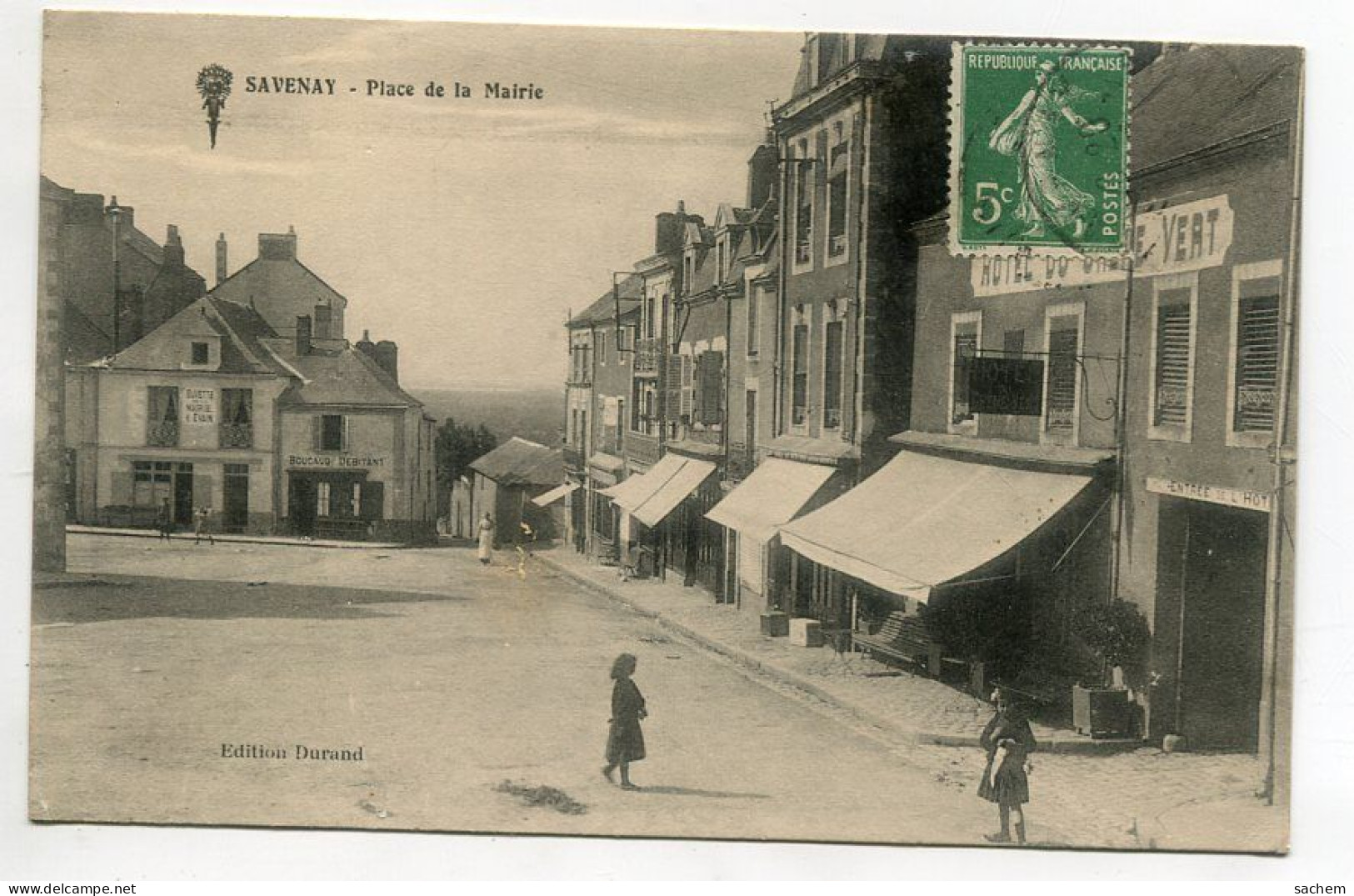 44 DEP 627 SAVENAY Place De La Mairie Hotel Du Chene Vert  Timbrée 1913 - Savenay