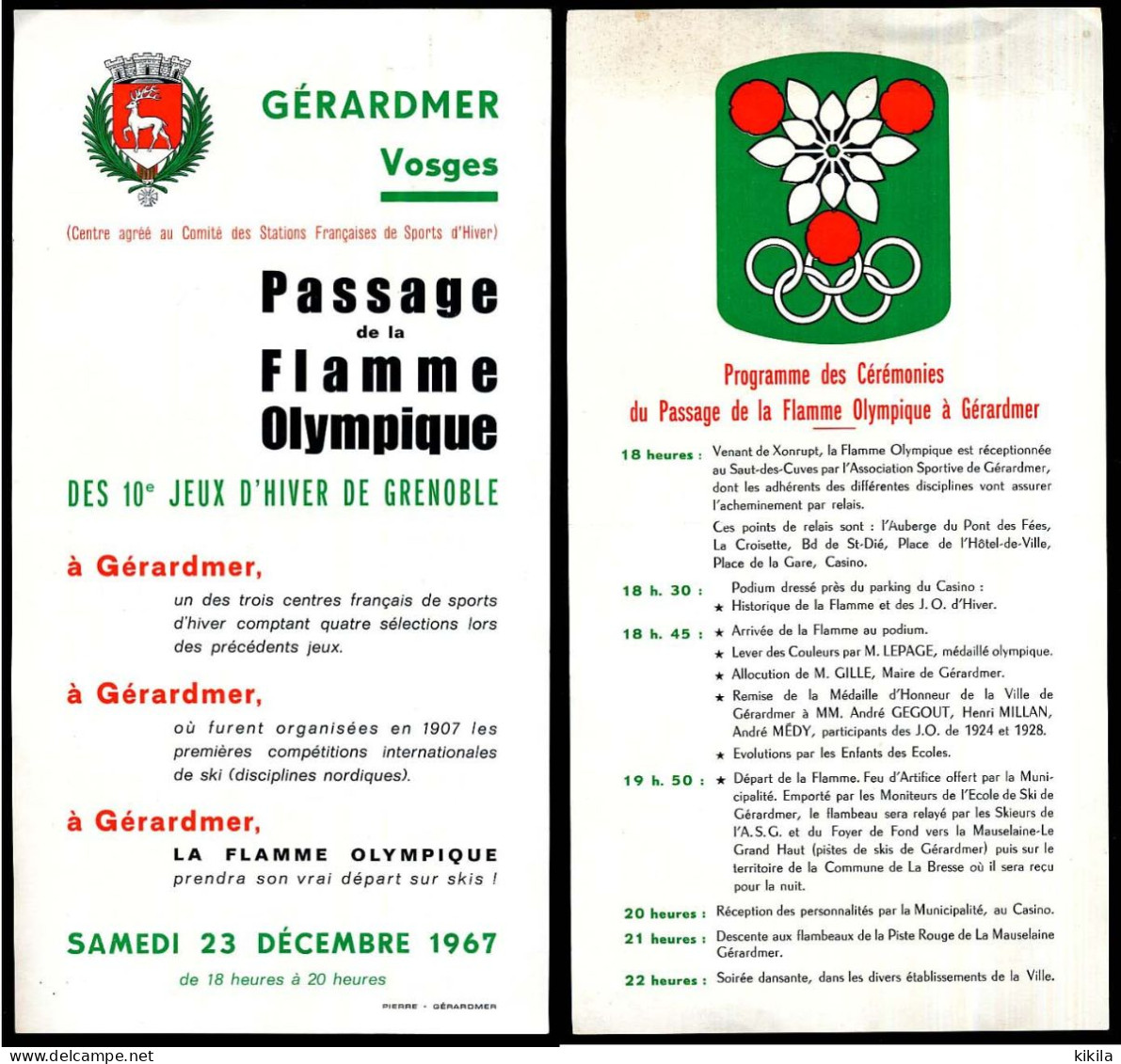 Feuille 11,2 X 21,4 Passage De La Flamme Des Xèmes Jeux Olympiques D'Hiver De GRENOBLE 1968 à GERARDMER Vosges Le* - Other & Unclassified