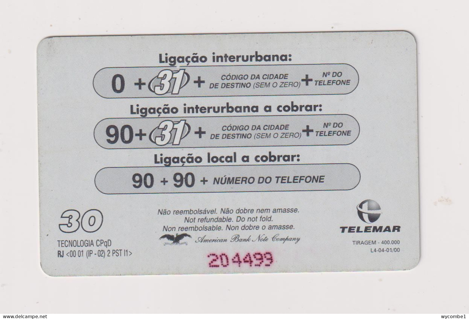 BRASIL - Telemar Sunscreen Inductive Phonecard - Brasilien