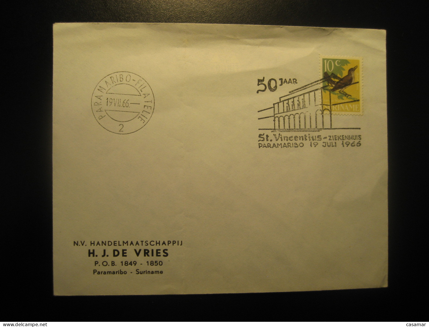 PARAMARIBO 1966 50 Year St. Vincentius Cancel Folded Cover SURINAME Netherlands Area - Suriname