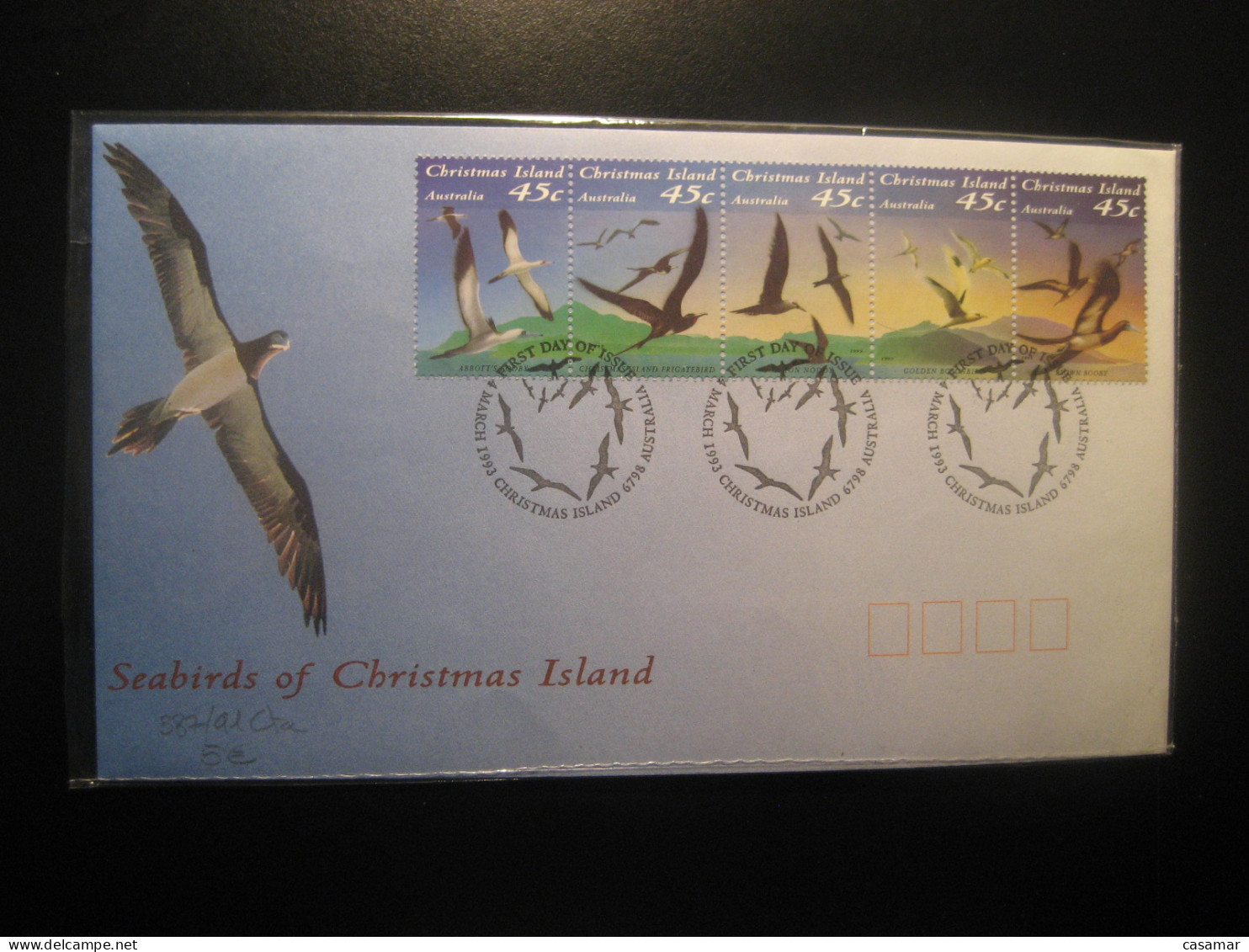 CHRISTMAS ISLAND 1993 Yvert 387/91 Bird Birds FDC Cancel Cover AUSTRALIA - Christmaseiland