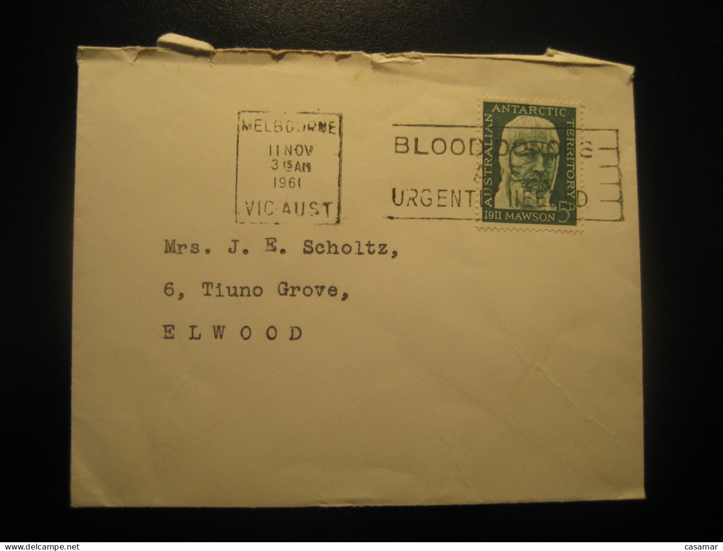 MELBOURNE 1961 Mawson Blood Donors Health Sante Cancel Cover AAT Australian Antarctic Territory Antarctics Antarctica - Médecine