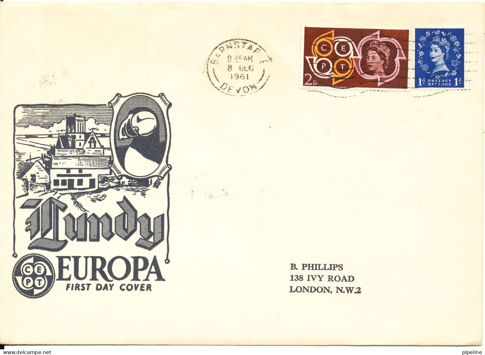 Great Britain And LUNDY FDC  8-12-1961 EUROPA CEPT - 1952-1971 Em. Prédécimales
