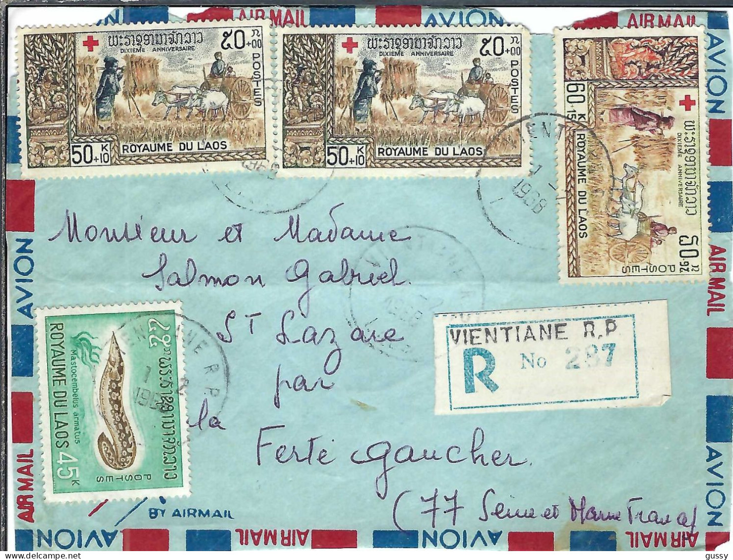 LAOS Ca.1960: DDL De LSC Rec. De Vientiane Pour La Ferté Gaucher (S&M) - Laos