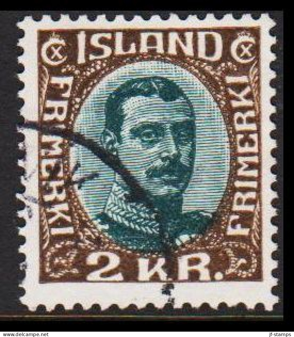 1920. King Christian X. Thin, Broken Lines In Ovl Frame. 2 Kr. Brown/green  (Michel 97) - JF543739 - Oblitérés