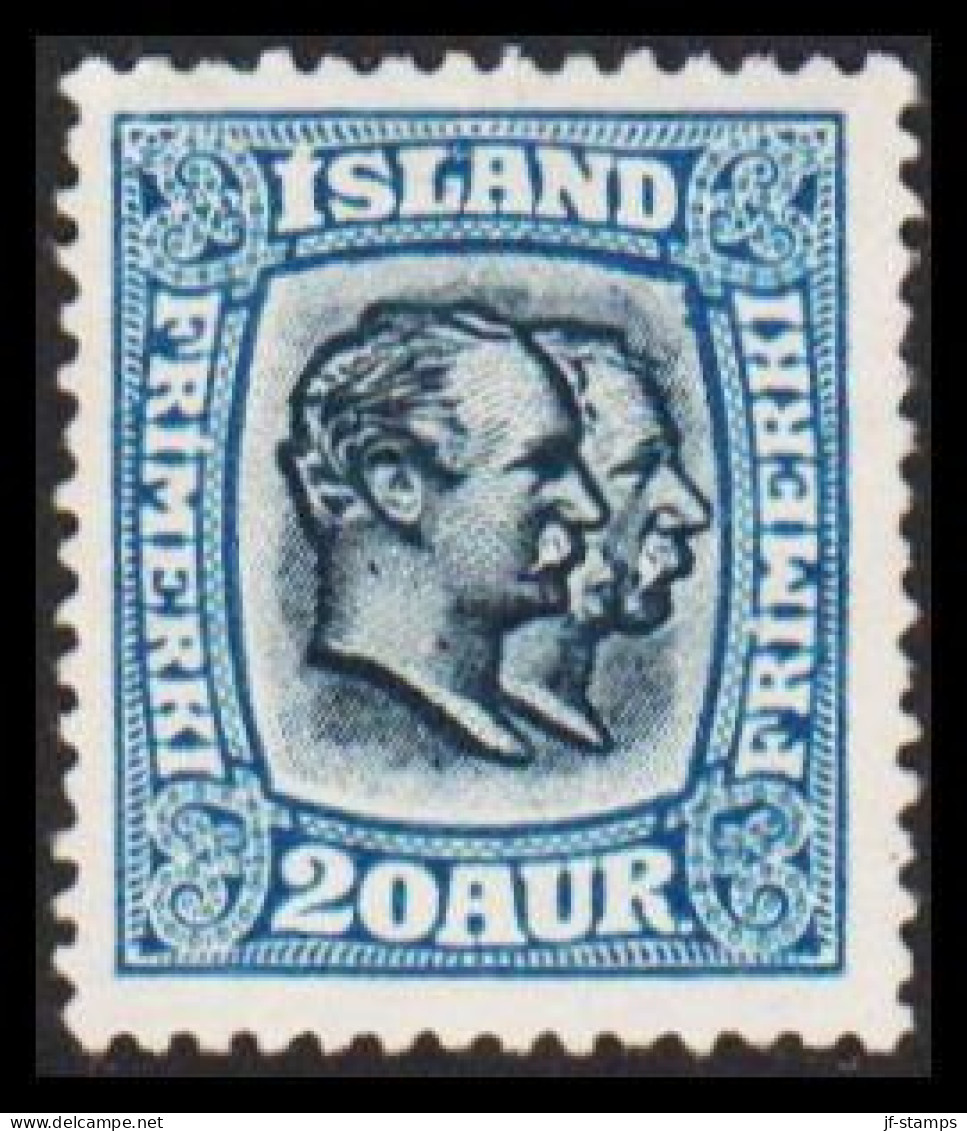 1918. Two Kings. 20 Aur Blue. Perf. 14x14½, Wm. Cross.  Without Gum.  (Michel 82) - JF543740 - Unused Stamps