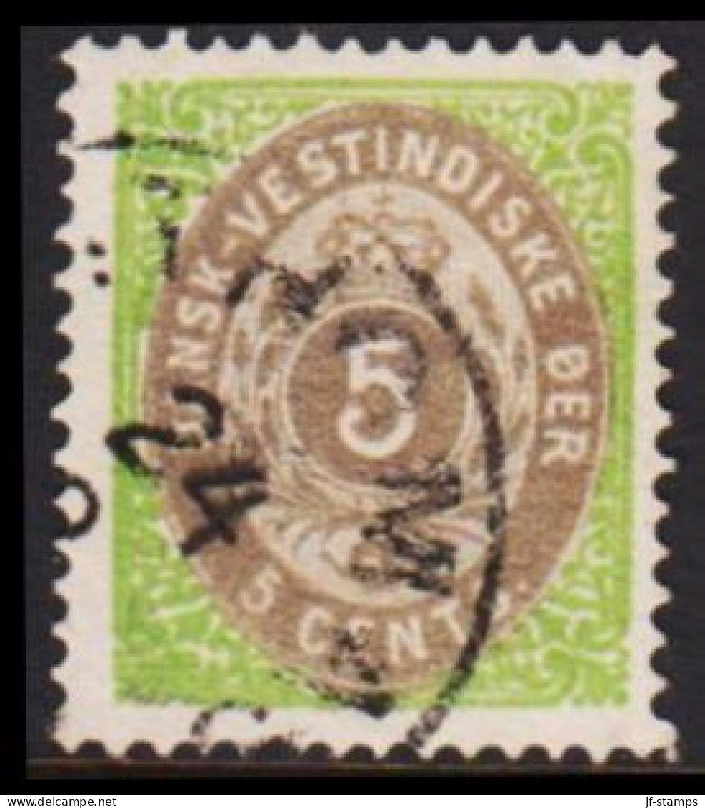 1876-1879. DANSK-VESTINDIEN. Bi-coloured. 5 C. Green/gray. Inverted Frame. Perf. 14x13½. (Michel 10 II) - JF543741 - Danemark (Antilles)