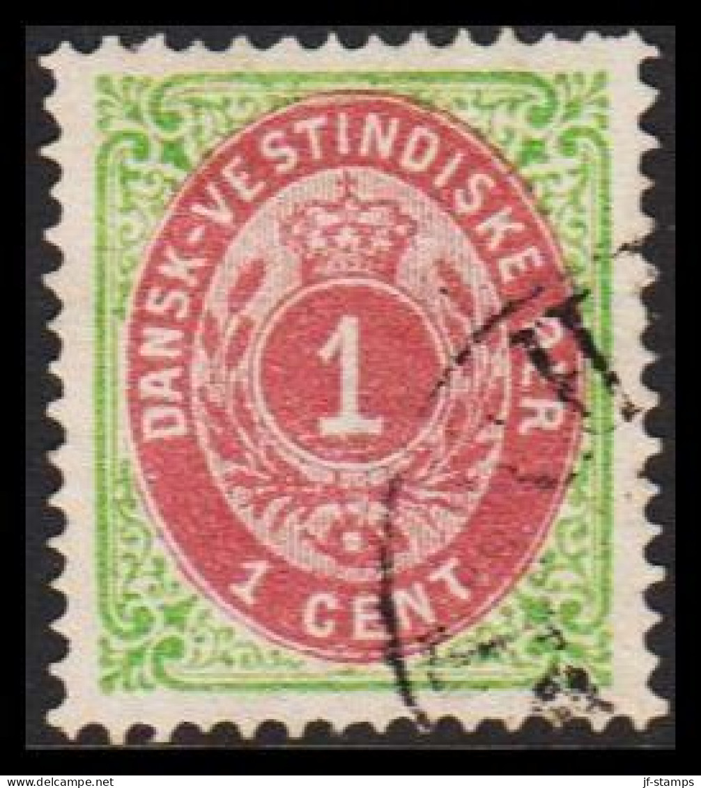 1873-1874. Bi-coloured. 1 C. Green/red. Normal Frame. Perf. 14x13½.  (Michel 5 Ib) - JF543742 - Danimarca (Antille)