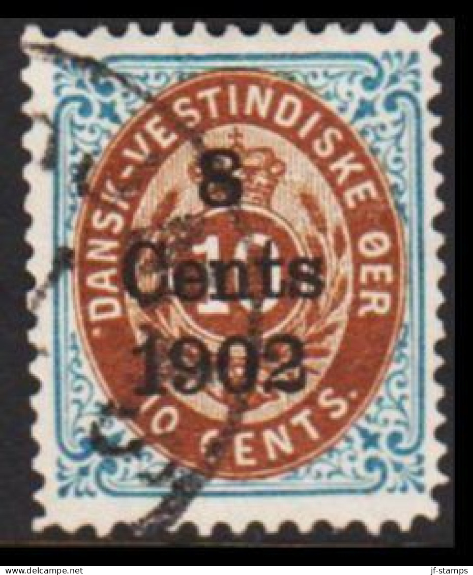 1902. Surcharge. Copenhagen Surcharge. 8 Cents 1902 On 10 C. Blue/brown. Normal Frame. (Michel 26 I) - JF543743 - Denmark (West Indies)