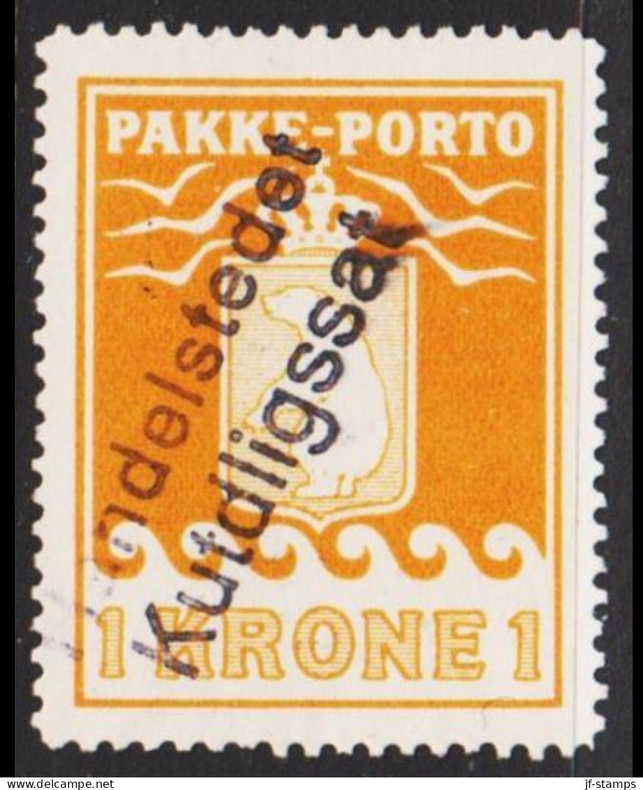 1937. 1 Kr. Yellow. Schultz. Perf 10 3/4. Handelsstedet Kutdligssat. Fine And Unusual Cancel.... (Michel 11B) - JF543747 - Parcel Post