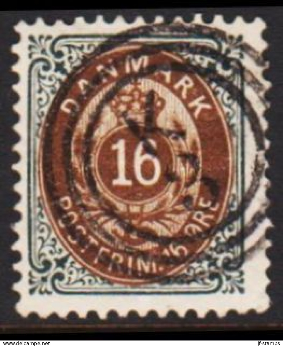 1895. DANMARK. 16 Øre Perf. 12 3/4 Normal Frame. Fine Cancel K 3.  (Michel 27 I Y B B) - JF543748 - Used Stamps