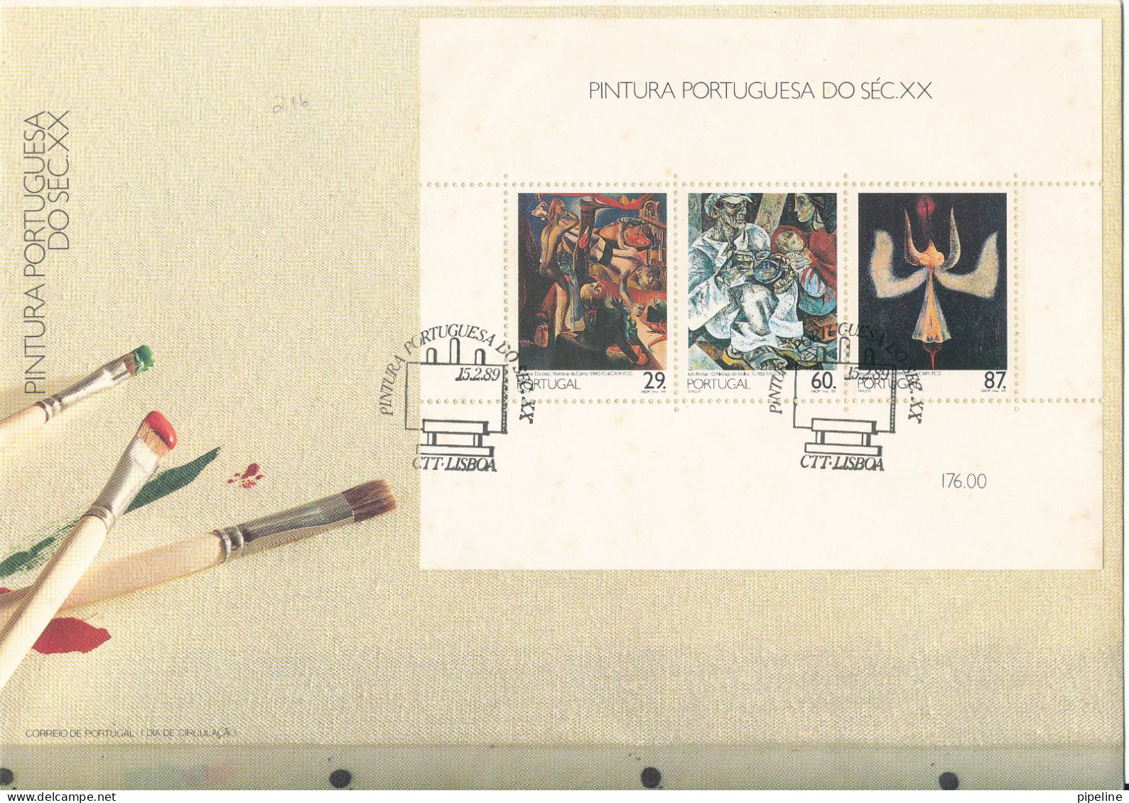 Portugal FDC 15-2-1989 Paintings Souvenir Sheet With Cachet - FDC