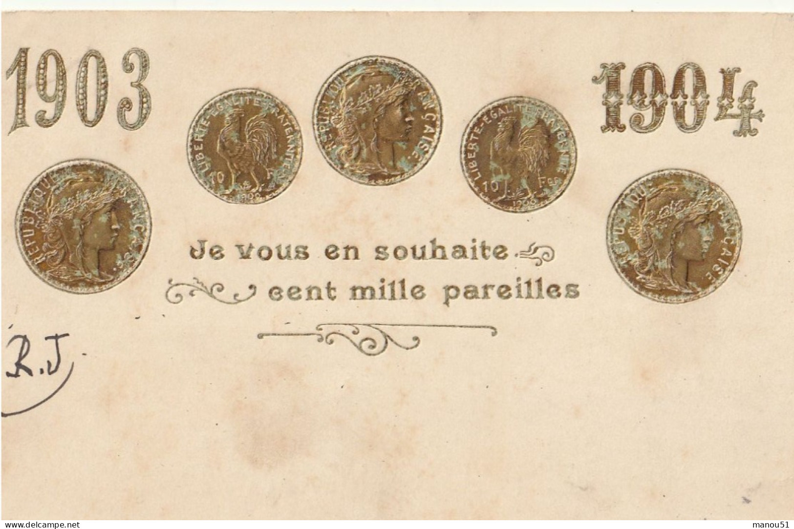 Monnaie - Pièces - Bonne Année - 1904 - CPA Gaufrée - Münzen (Abb.)