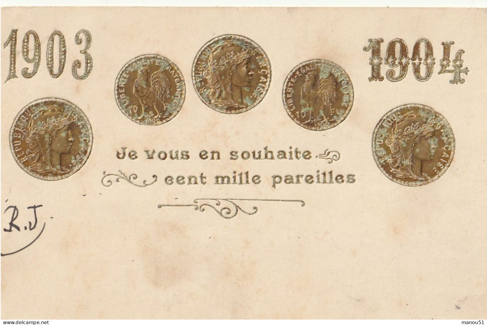 Monnaie - Pièces - Bonne Année - 1904 - CPA Gaufrée - Monnaies (représentations)