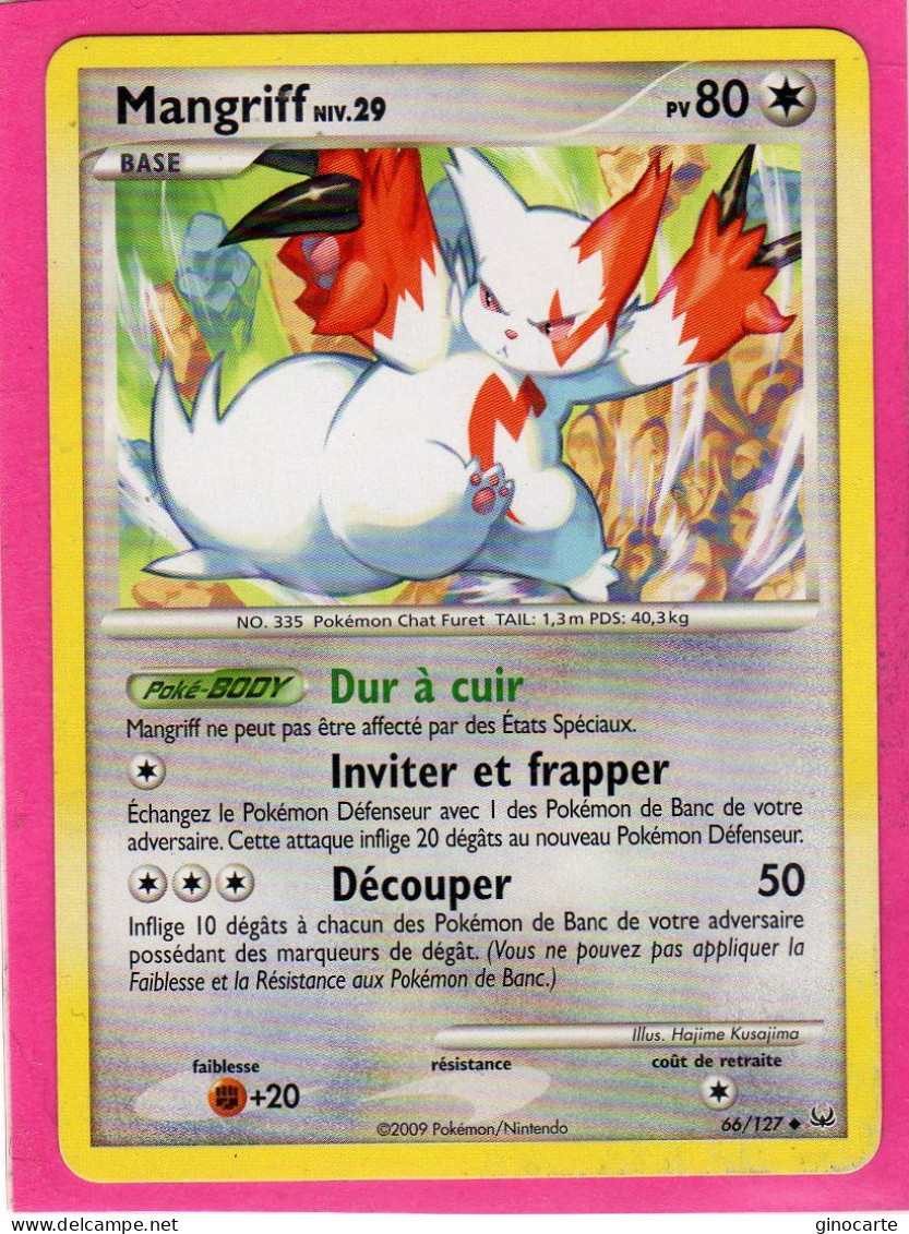 Carte Pokemon 2009 Platine 66/127 Mangriff 80pv Bon Etat - Platinum