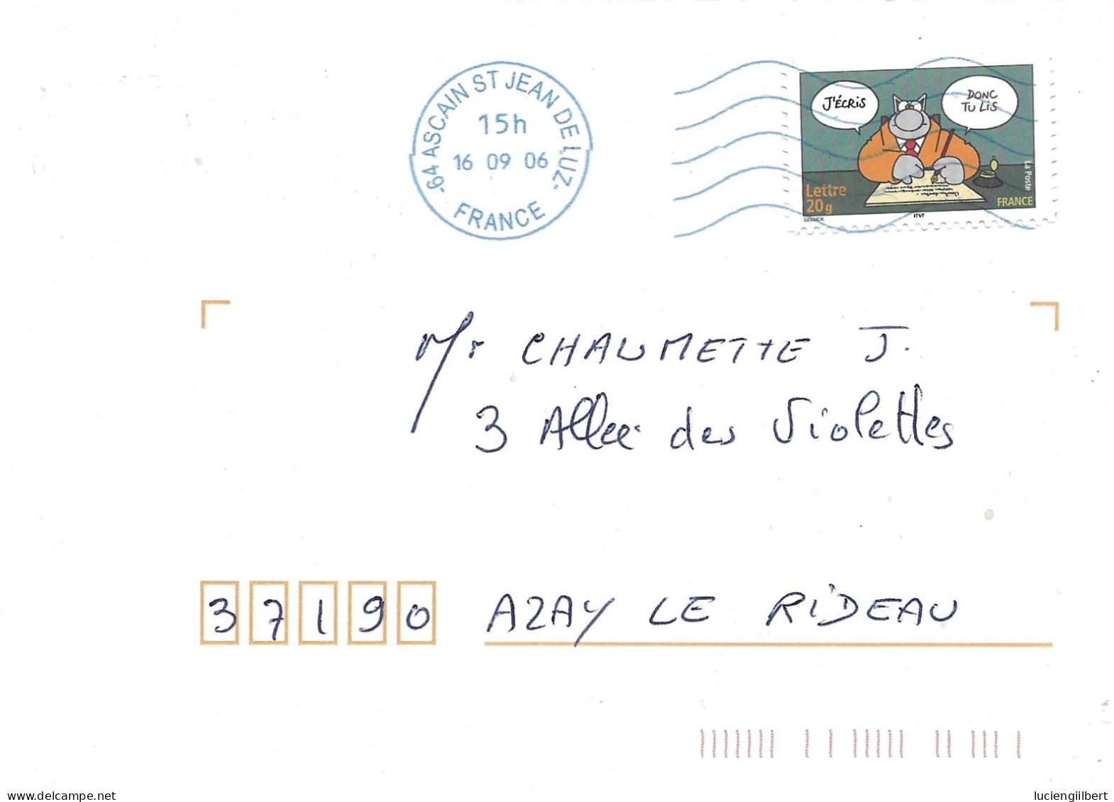 TIMBRE N°59  -  ADHESIF -   SOURIRE AVEC LE CHAT  -  SEUL SUR LETTRE -   AU TARIF - Lettres & Documents