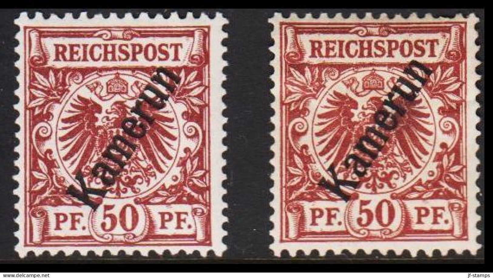 1897. Kamerun 50 Pf. REICHSPOST In Two Different Shades. Hinged. (Michel 6) - JF543802 - Camerun