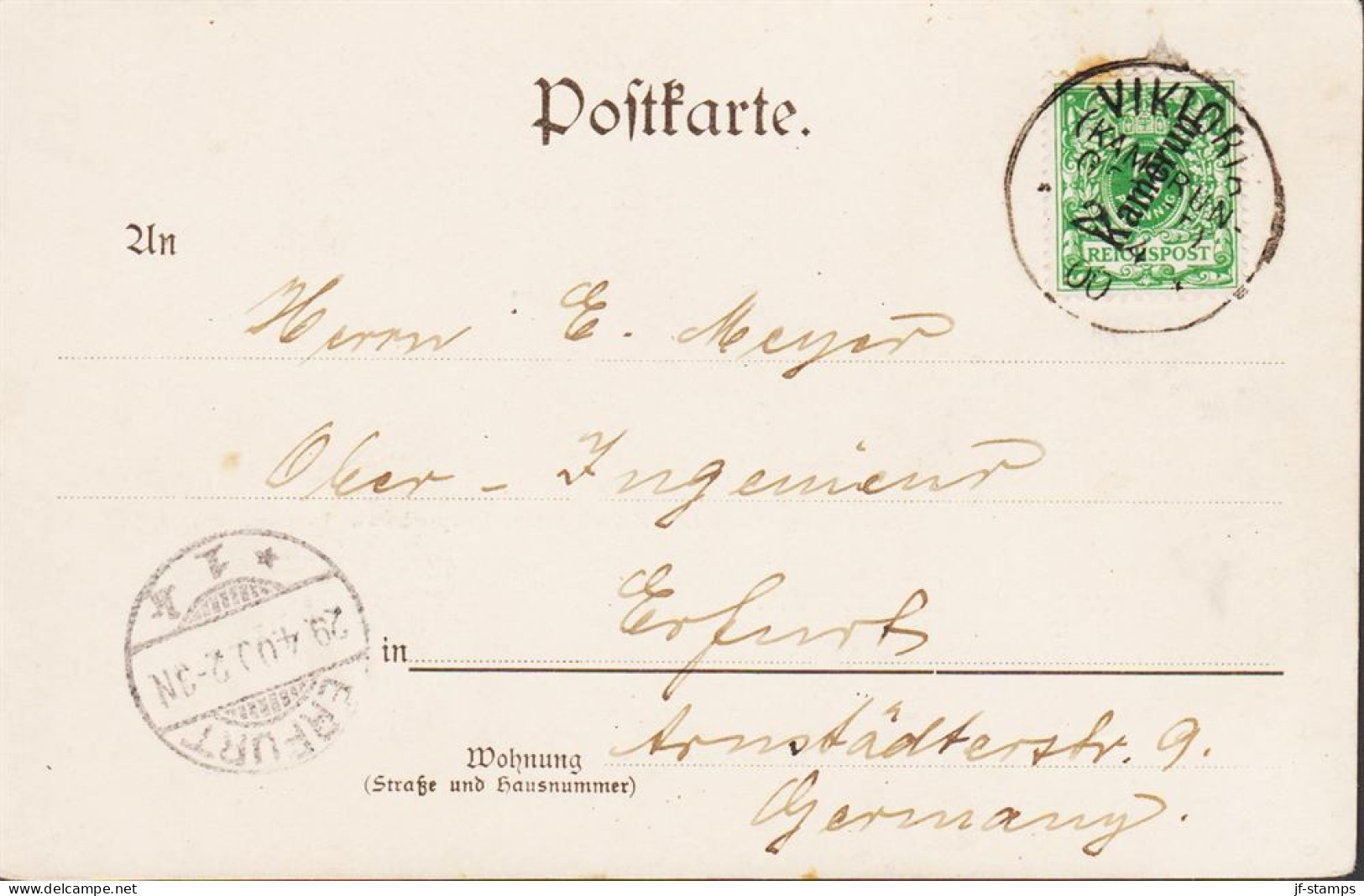 1900. Kamerun 5 Pf. REICHSPOST On Beautiful Postkarte (Gruss Aus Kamerun. Palaverhaus (Gerichts... (Michel 2) - JF543813 - Cameroun